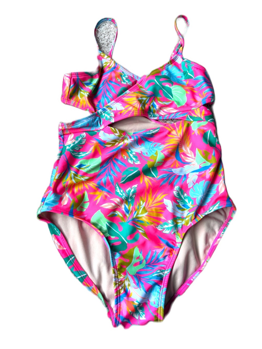 🎇🎆3for$9 art class Pink Tropical Print Girls' One-Piece Swimsuit with Cutout